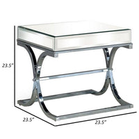 Gavin 24 Inch Side End Table, Mirrored Panels, Curved Crossed Base, Chrome  - BM300550