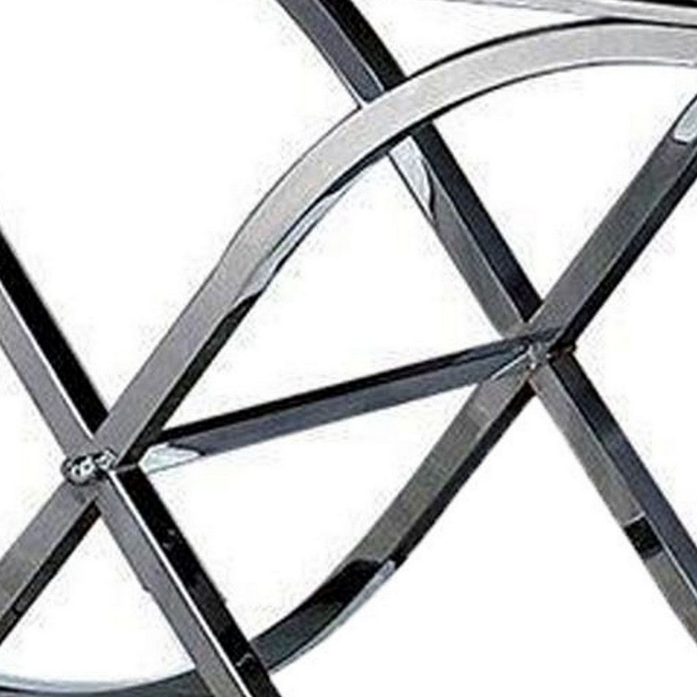 Gavin 48 Inch Sofa Console Table, Mirrored Panels, Crossed Frame, Chrome - BM300551