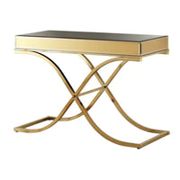 Gavin 48 Inch Sofa Console Table, Mirrored Panels, Crossed Frame, Gold  - BM300553
