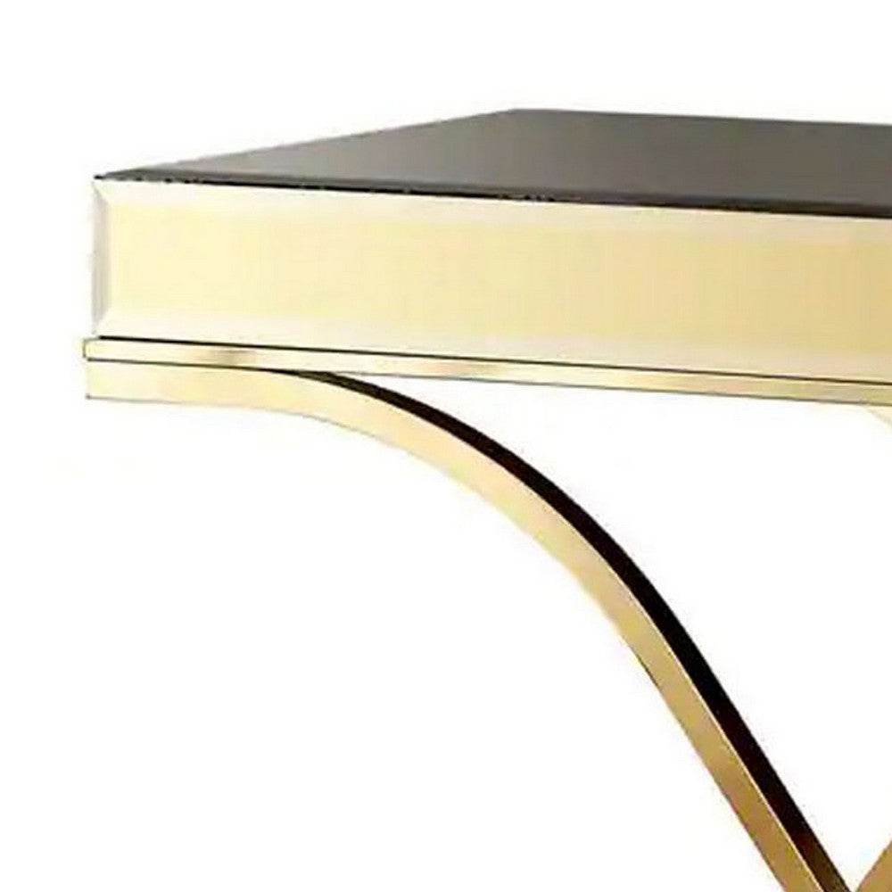 Gavin 48 Inch Sofa Console Table, Mirrored Panels, Crossed Frame, Gold  - BM300553