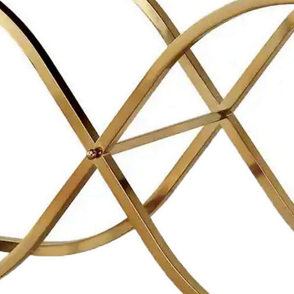Gavin 48 Inch Sofa Console Table, Mirrored Panels, Crossed Frame, Gold  - BM300553