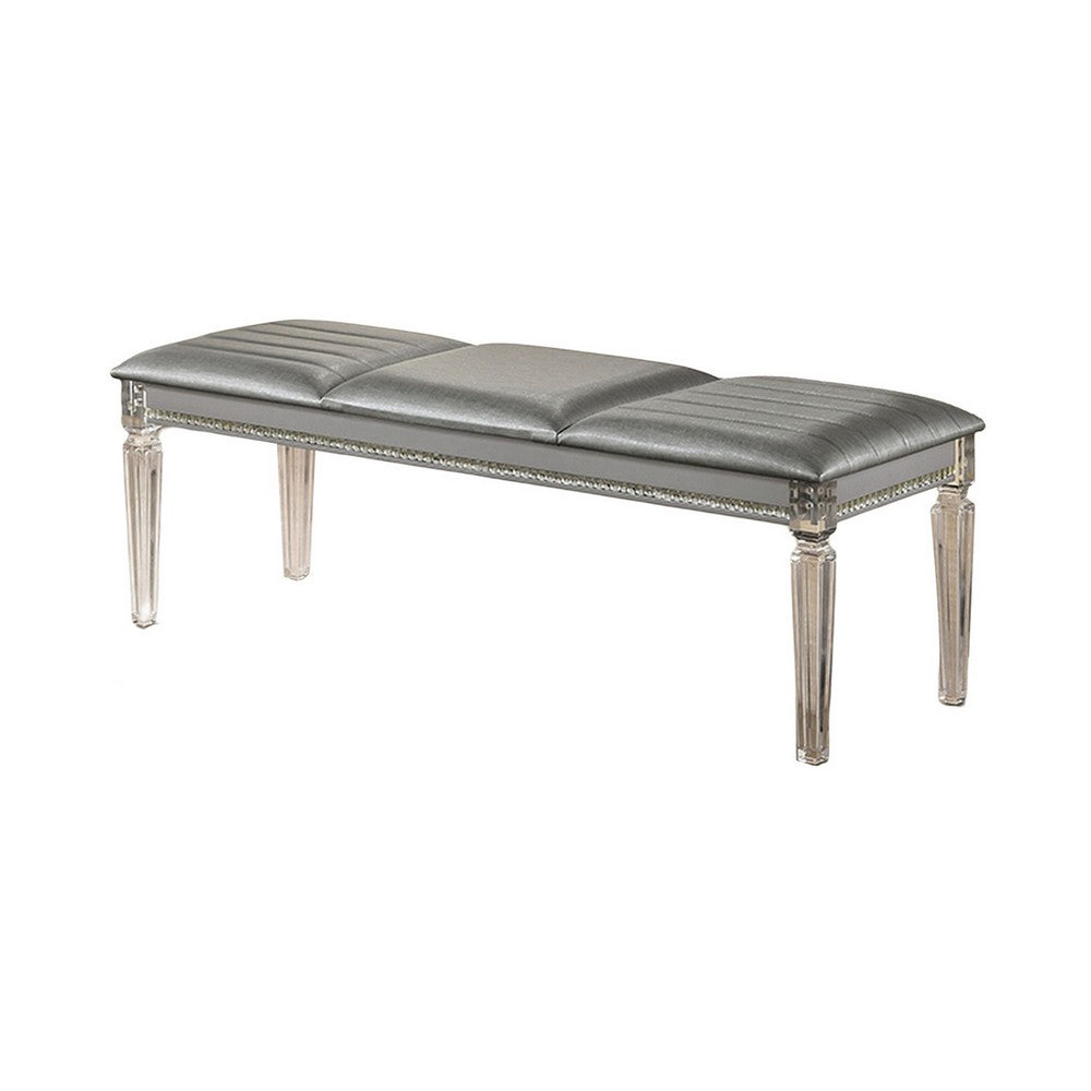 Sam 54 Inch Modern Upholstered Bench, Clear Acrylic Legs, Crystal Accents - BM300559