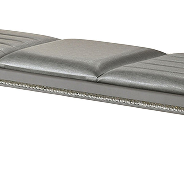 Sam 54 Inch Modern Upholstered Bench, Clear Acrylic Legs, Crystal Accents - BM300559