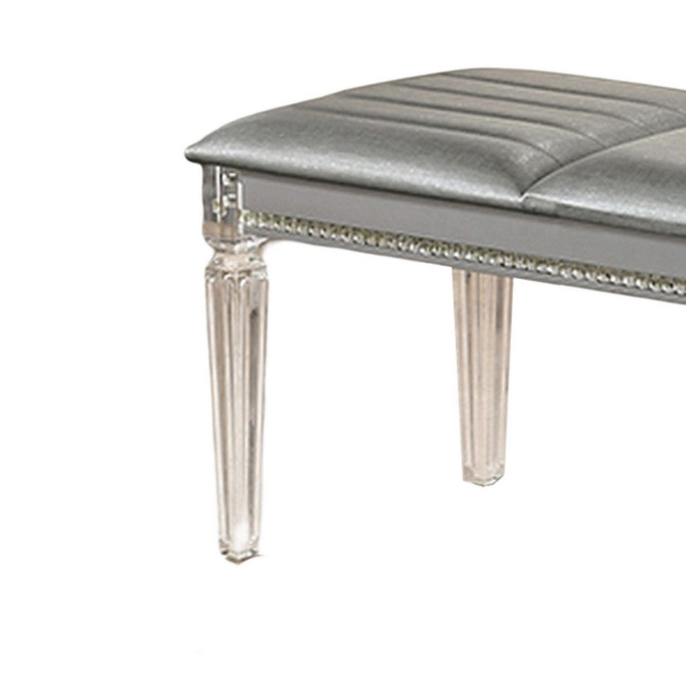 Sam 54 Inch Modern Upholstered Bench, Clear Acrylic Legs, Crystal Accents - BM300559