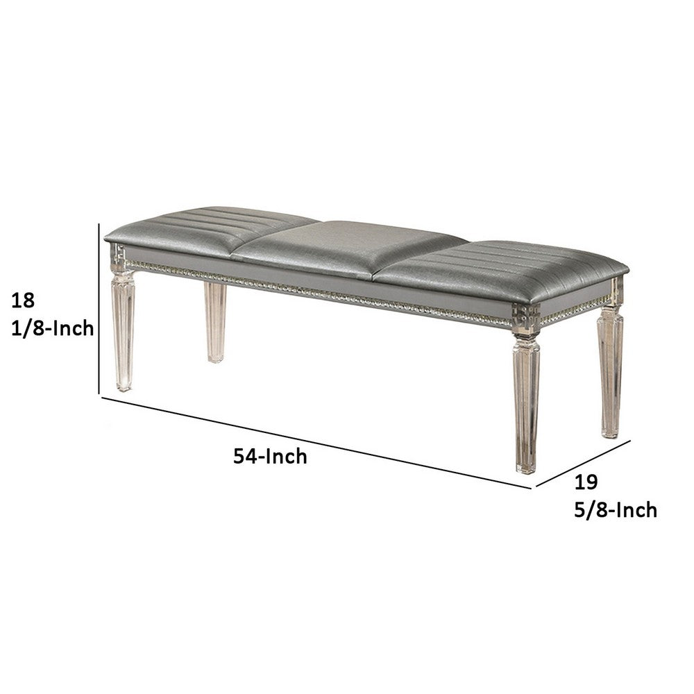 Sam 54 Inch Modern Upholstered Bench, Clear Acrylic Legs, Crystal Accents - BM300559