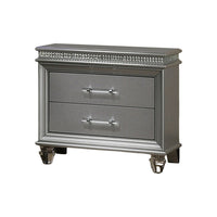 Sam 30 Inch Nightstand, Crystal Accents, Clear Acrylic Legs, Silver - BM300562