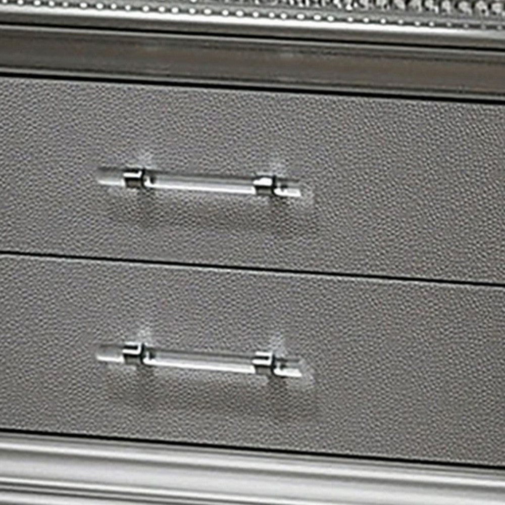 Sam 30 Inch Nightstand, Crystal Accents, Clear Acrylic Legs, Silver - BM300562