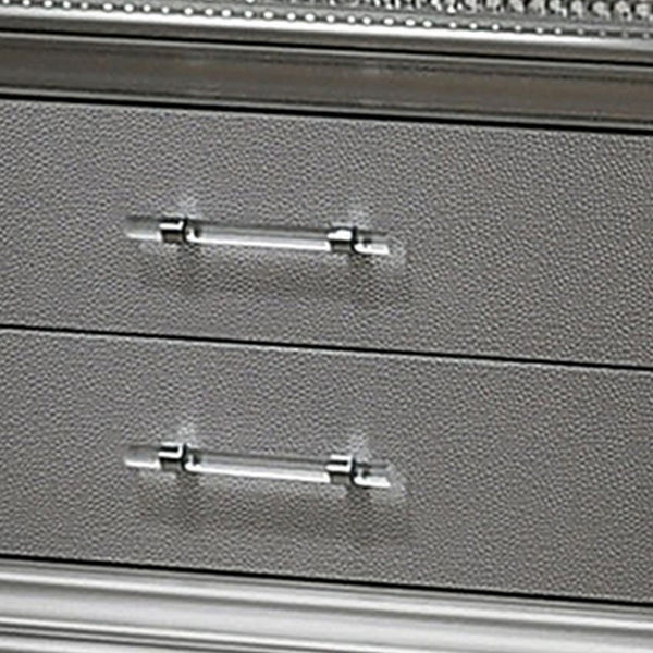 Sam 30 Inch Nightstand, Crystal Accents, Clear Acrylic Legs, Silver - BM300562