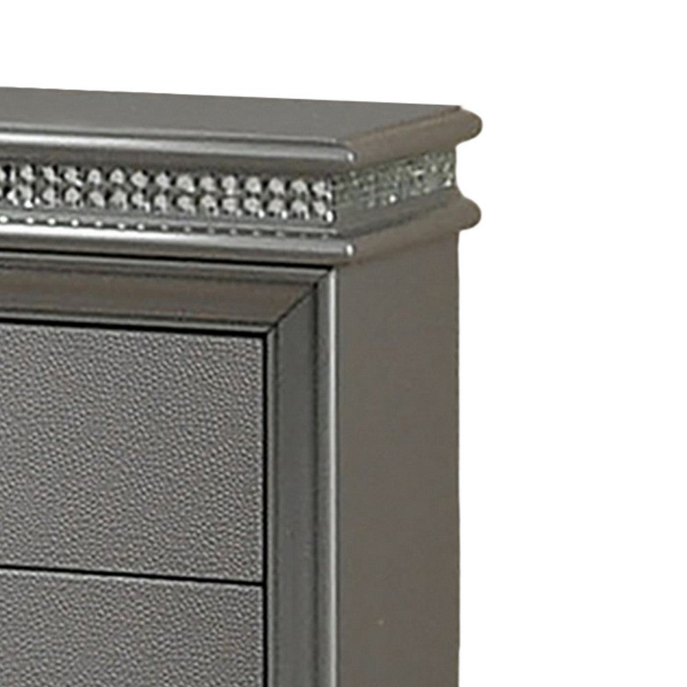 Sam 30 Inch Nightstand, Crystal Accents, Clear Acrylic Legs, Silver - BM300562