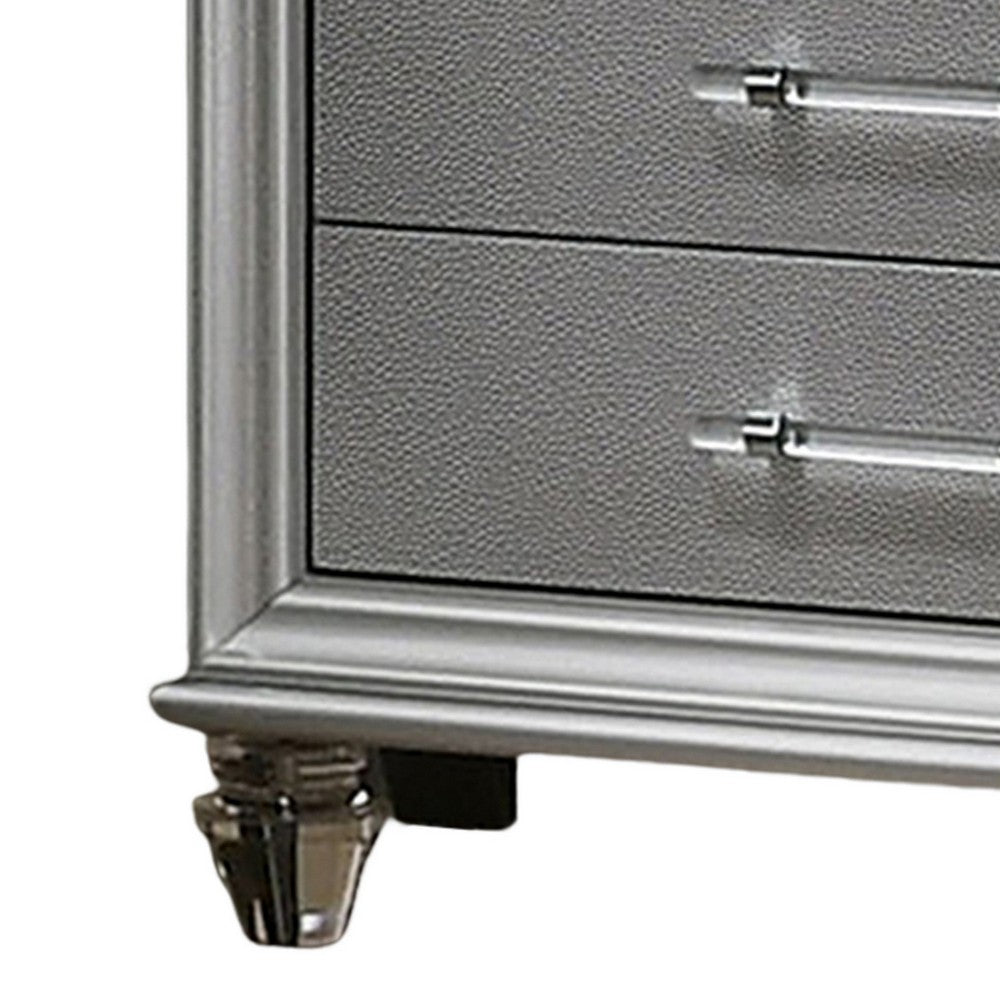 Sam 30 Inch Nightstand, Crystal Accents, Clear Acrylic Legs, Silver - BM300562