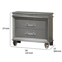 Sam 30 Inch Nightstand, Crystal Accents, Clear Acrylic Legs, Silver - BM300562
