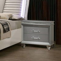 Sam 30 Inch Nightstand, Crystal Accents, Clear Acrylic Legs, Silver - BM300562