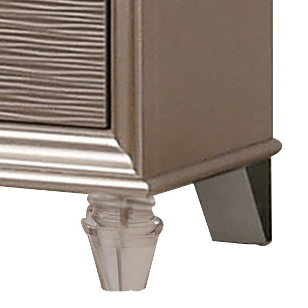 Jisoo 24 Inch Nightstand, 2 Drawers, Textured Drawer Panels, Gold Finish - BM300565