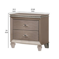 Jisoo 24 Inch Nightstand, 2 Drawers, Textured Drawer Panels, Gold Finish - BM300565