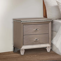Jisoo 24 Inch Nightstand, 2 Drawers, Textured Drawer Panels, Gold Finish - BM300565