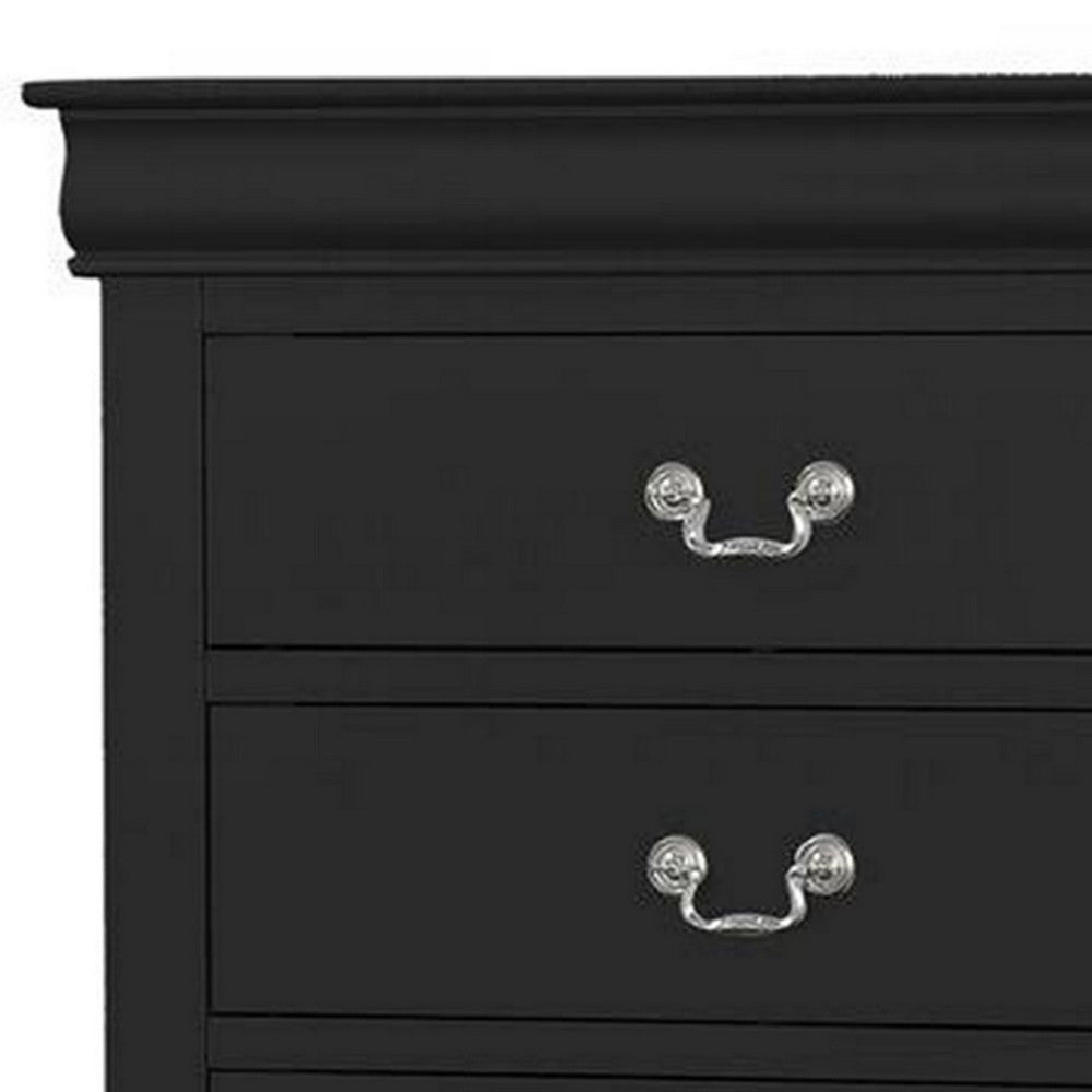 Ryla 48 Inch Tall Dresser Chest, 5 Drawers, Metal Handles, Solid Black Wood - BM300568