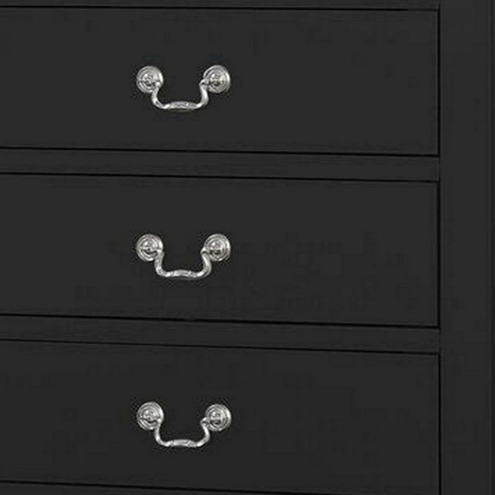 Ryla 48 Inch Tall Dresser Chest, 5 Drawers, Metal Handles, Solid Black Wood - BM300568