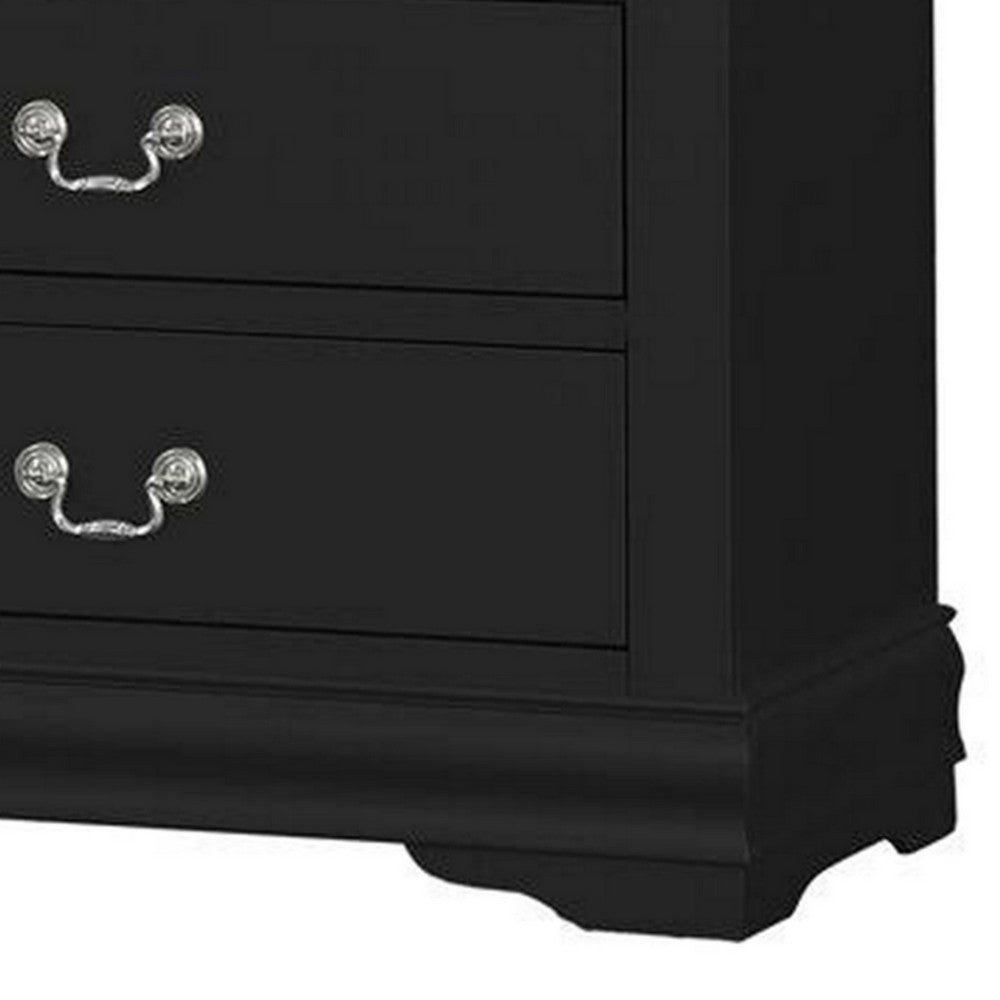 Ryla 48 Inch Tall Dresser Chest, 5 Drawers, Metal Handles, Solid Black Wood - BM300568