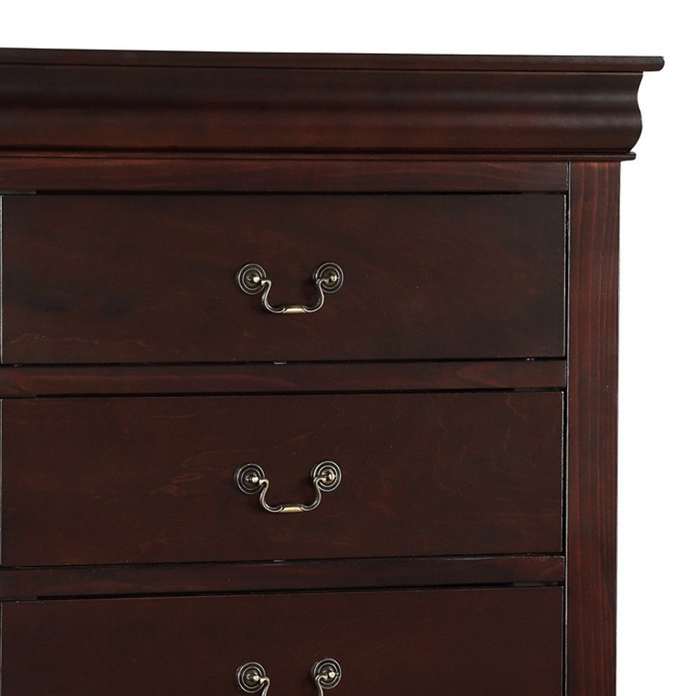 Ryla 48 Inch Tall Dresser Chest, 5 Drawers, Metal Handles, Solid Brown Wood - BM300571