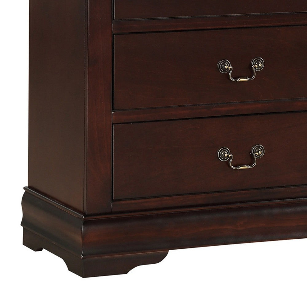 Ryla 48 Inch Tall Dresser Chest, 5 Drawers, Metal Handles, Solid Brown Wood - BM300571