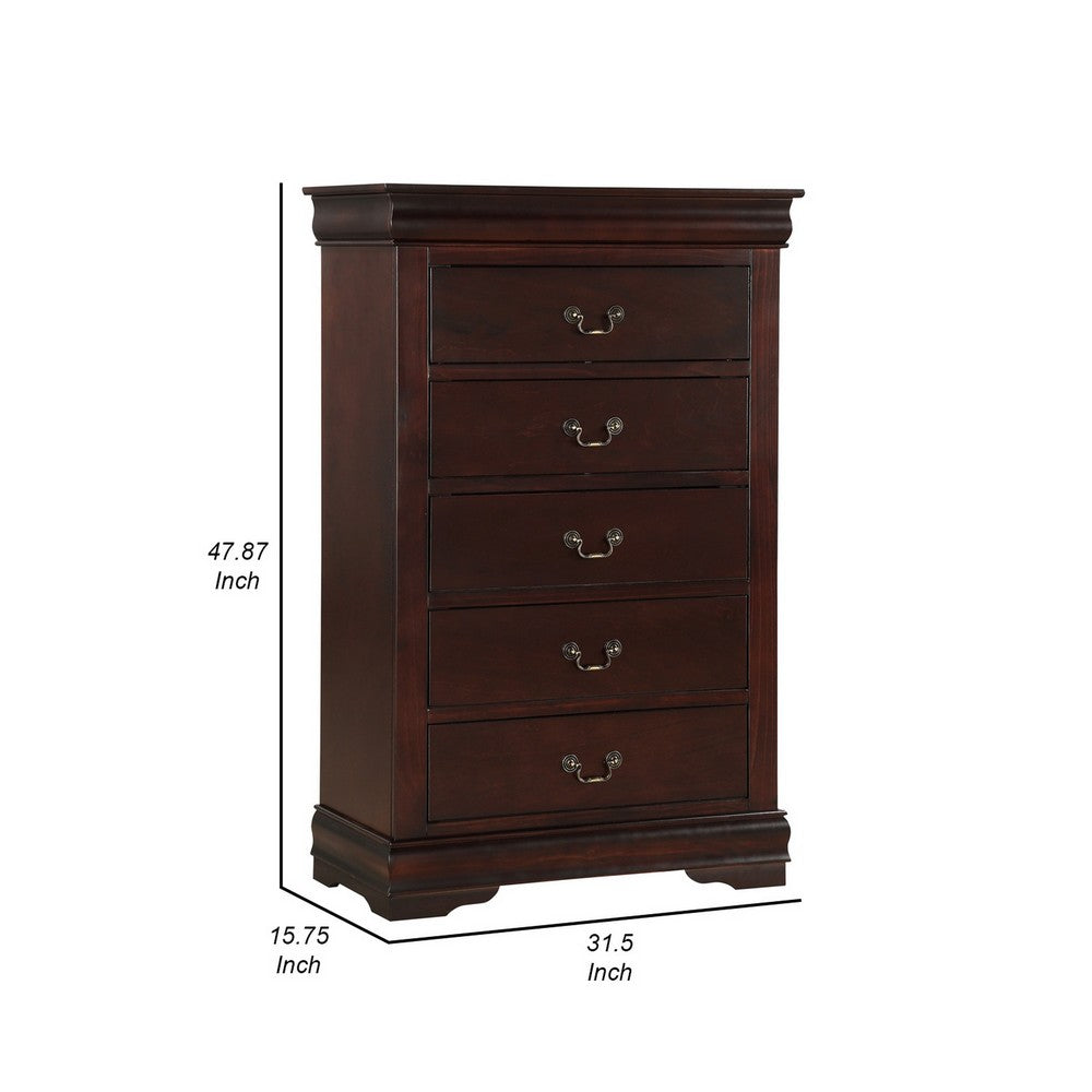 Ryla 48 Inch Tall Dresser Chest, 5 Drawers, Metal Handles, Solid Brown Wood - BM300571