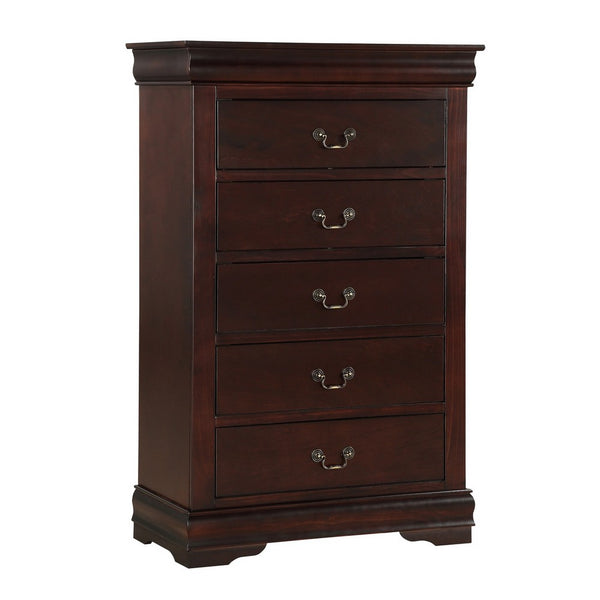 Ryla 48 Inch Tall Dresser Chest, 5 Drawers, Metal Handles, Solid Brown Wood - BM300571