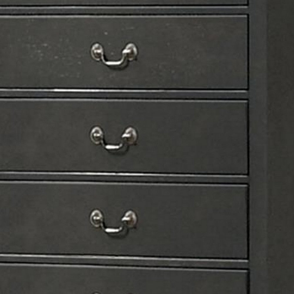 Ryla 48 Inch Tall Dresser Chest, 5 Drawers, Metal Handles, Solid Gray Wood - BM300574