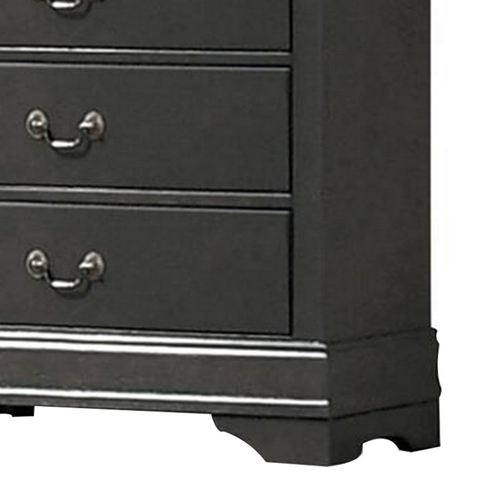 Ryla 48 Inch Tall Dresser Chest, 5 Drawers, Metal Handles, Solid Gray Wood - BM300574