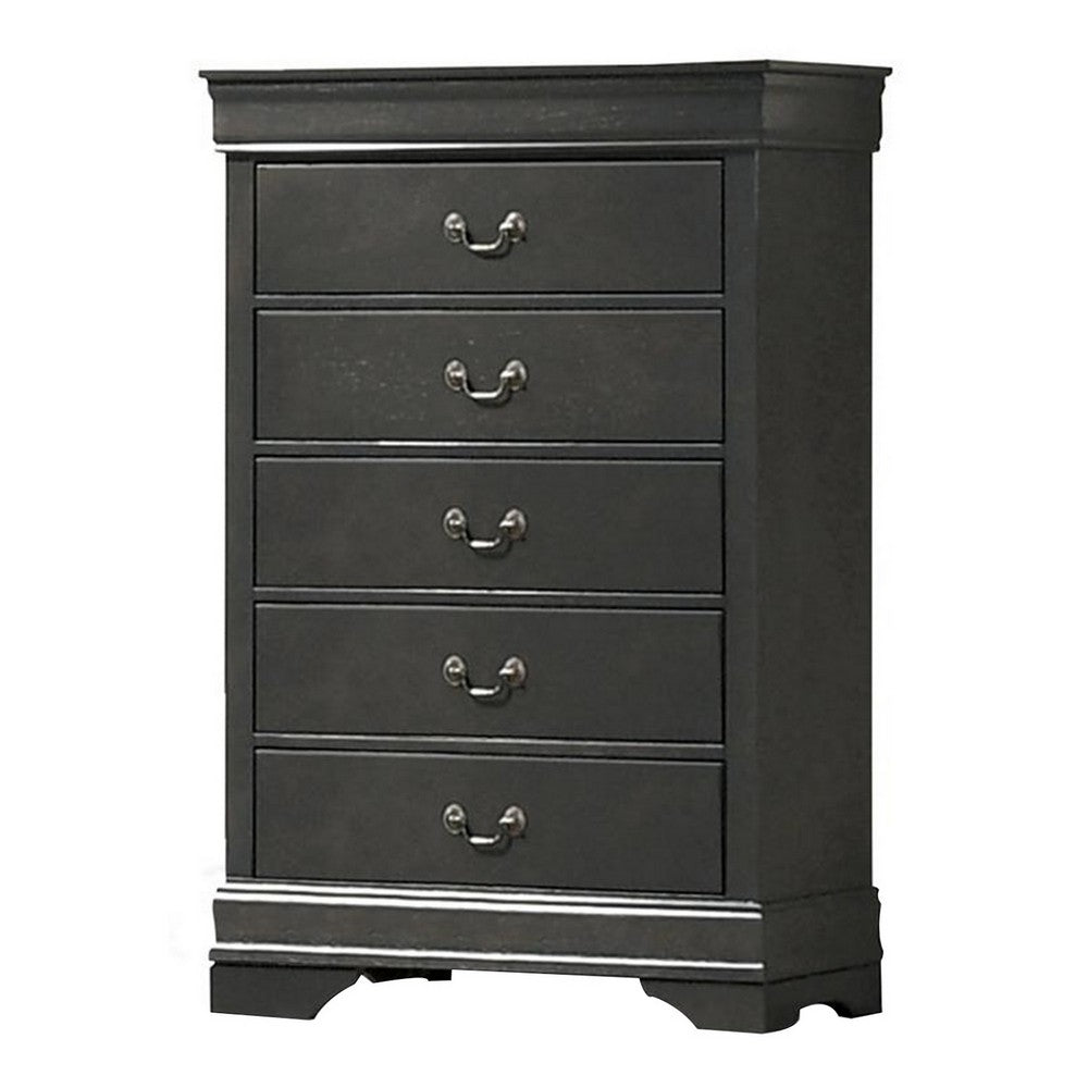 Ryla 48 Inch Tall Dresser Chest, 5 Drawers, Metal Handles, Solid Gray Wood - BM300574