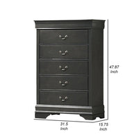 Ryla 48 Inch Tall Dresser Chest, 5 Drawers, Metal Handles, Solid Gray Wood - BM300574