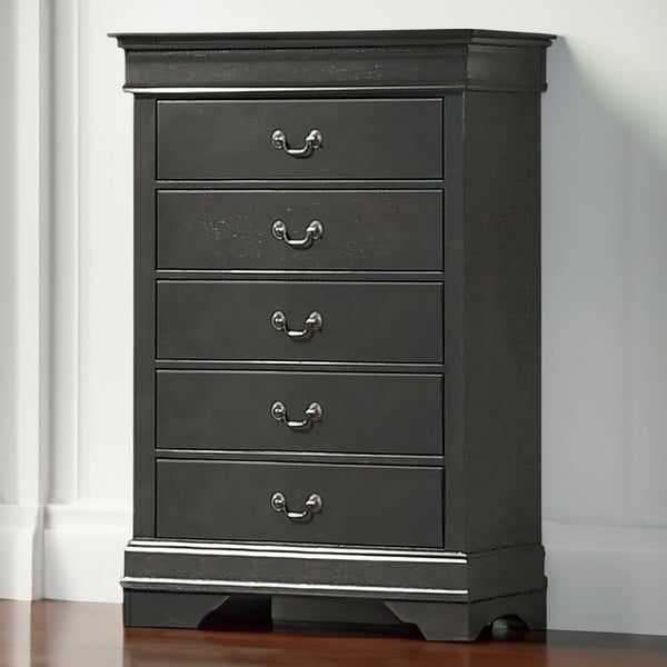 Ryla 48 Inch Tall Dresser Chest, 5 Drawers, Metal Handles, Solid Gray Wood - BM300574
