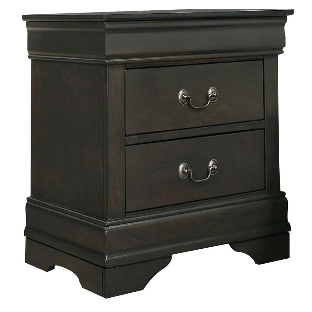 Ryla 24 Inch Nightstand, 2 Drawers, Solid Wood, Metal Drop Handles, Gray - BM300576