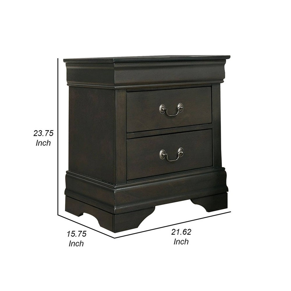 Ryla 24 Inch Nightstand, 2 Drawers, Solid Wood, Metal Drop Handles, Gray - BM300576