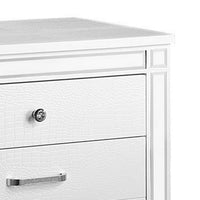 Reya 29 Inch Nightstand, Classic White, Textured Panels, Mirrored Trim  - BM300578