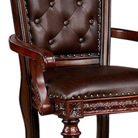Iga 29 Inch Tufted Dining Armchair, Set of 2, Brown Faux Leather, Nailhead - BM300602