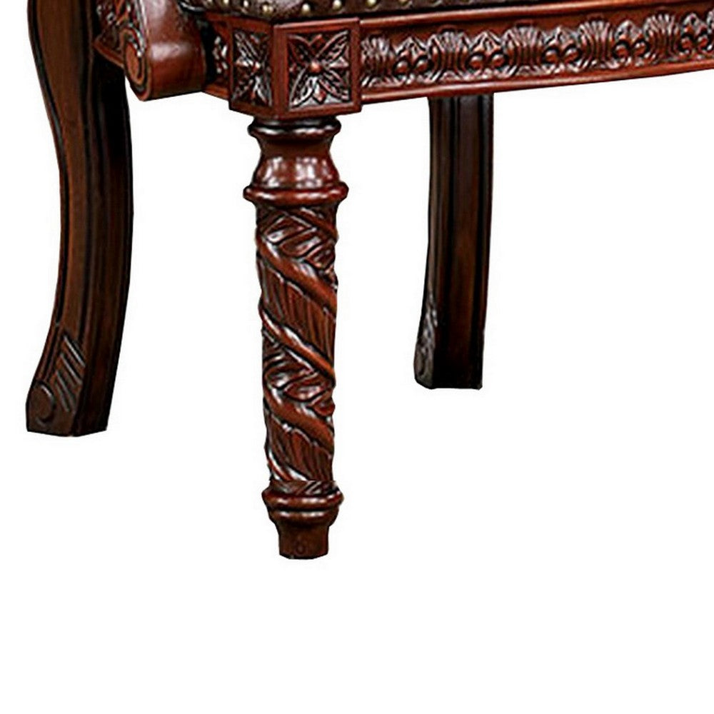 Iga 29 Inch Tufted Dining Armchair, Set of 2, Brown Faux Leather, Nailhead - BM300602