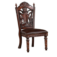 Iga 22 Inch Carved Dining Chair, Set of 2, Faux Leather Seat, Nailhead Trim - BM300603