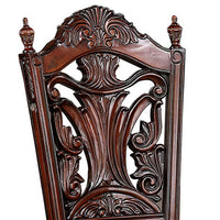 Iga 22 Inch Carved Dining Chair, Set of 2, Faux Leather Seat, Nailhead Trim - BM300603