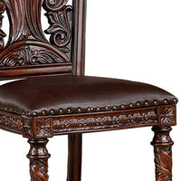 Iga 22 Inch Carved Dining Chair, Set of 2, Faux Leather Seat, Nailhead Trim - BM300603