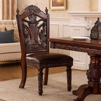Iga 22 Inch Carved Dining Chair, Set of 2, Faux Leather Seat, Nailhead Trim - BM300603