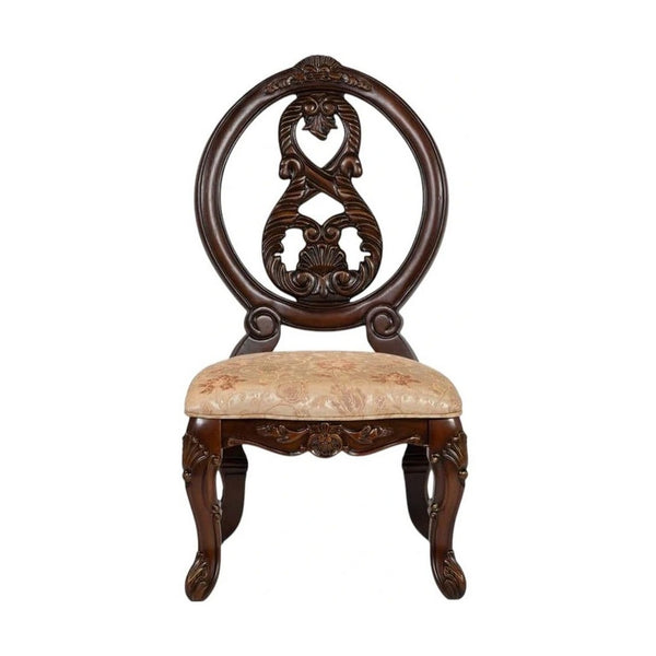 23 Inch Carved Dining Chair, Set of 2, Cabriole Legs, Tan Fabric Seating - BM300604