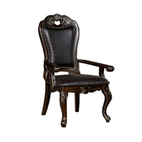 Ons 29 Inch Carved Dining Armchair, Set of 2, Brown Faux Leather - BM300605