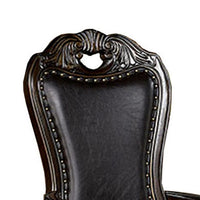 Ons 29 Inch Carved Dining Armchair, Set of 2, Brown Faux Leather - BM300605