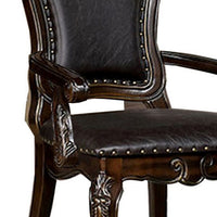 Ons 29 Inch Carved Dining Armchair, Set of 2, Brown Faux Leather - BM300605