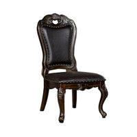 Ons 23 Inch Carved Dining Chair, Set of 2, Nailhead Trim Brown Faux Leather - BM300606