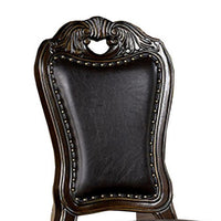 Ons 23 Inch Carved Dining Chair, Set of 2, Nailhead Trim Brown Faux Leather - BM300606