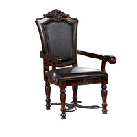 Albi 28 Inch Carved Dining Armchair, Set of 2, Black Faux Leather - BM300607