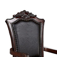 Albi 28 Inch Carved Dining Armchair, Set of 2, Black Faux Leather - BM300607