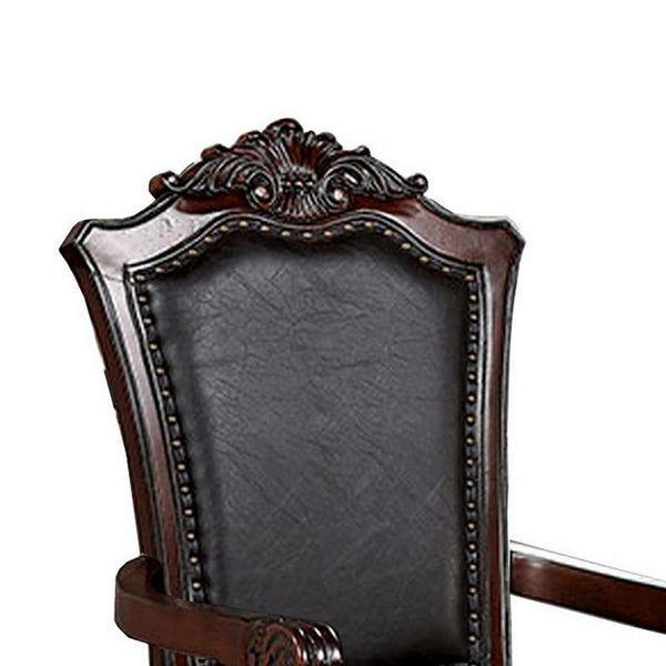 Albi 28 Inch Carved Dining Armchair, Set of 2, Black Faux Leather - BM300607