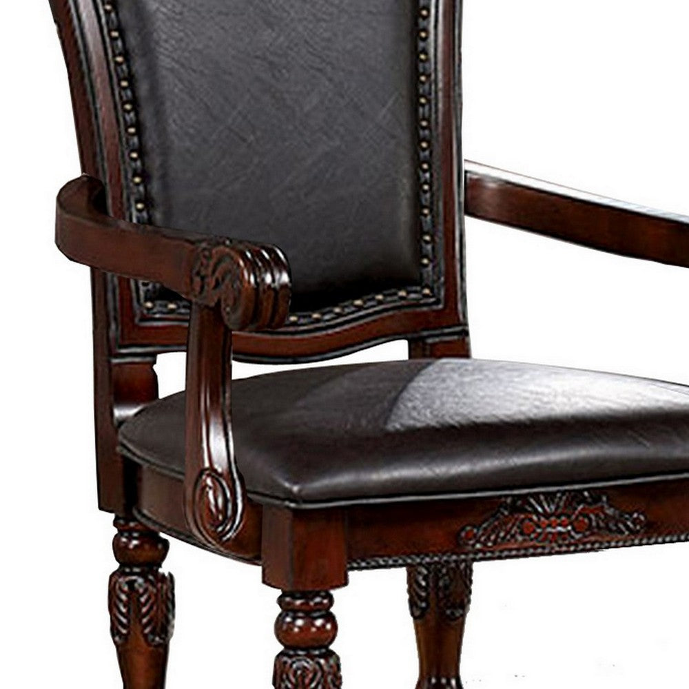 Albi 28 Inch Carved Dining Armchair, Set of 2, Black Faux Leather - BM300607